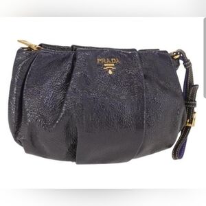 Prada Iris Naplak Patent Leather Pleated Wristlet Clutch
